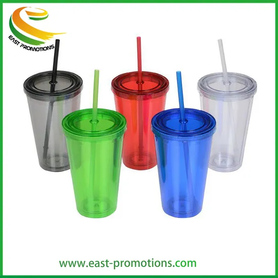 Factory Customized 16oz Double Wall Acrylic Tumbler Clear Plastic Cup with Lid and Straw