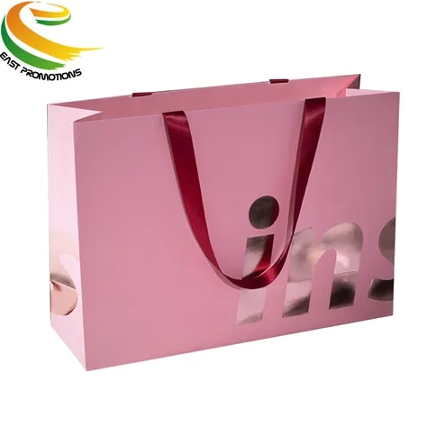 Custom Fashion Ribbon Handle Paper Shopping Bags Cosmetic Jewelry Clothes Gift Paper Bag