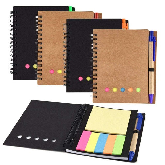 Personalized Eco Memo Sticky Notes Flag Small Notebook Kraft Paper Spiral Notepads with Pen