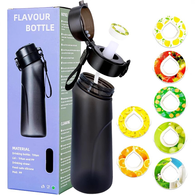 Custom 750ml BPA Free Plastic Tritan Smken Mouth Fragrance Drink Air Flavoured Up Water Bottle Wtih Fruit Flavor Pod Capsules