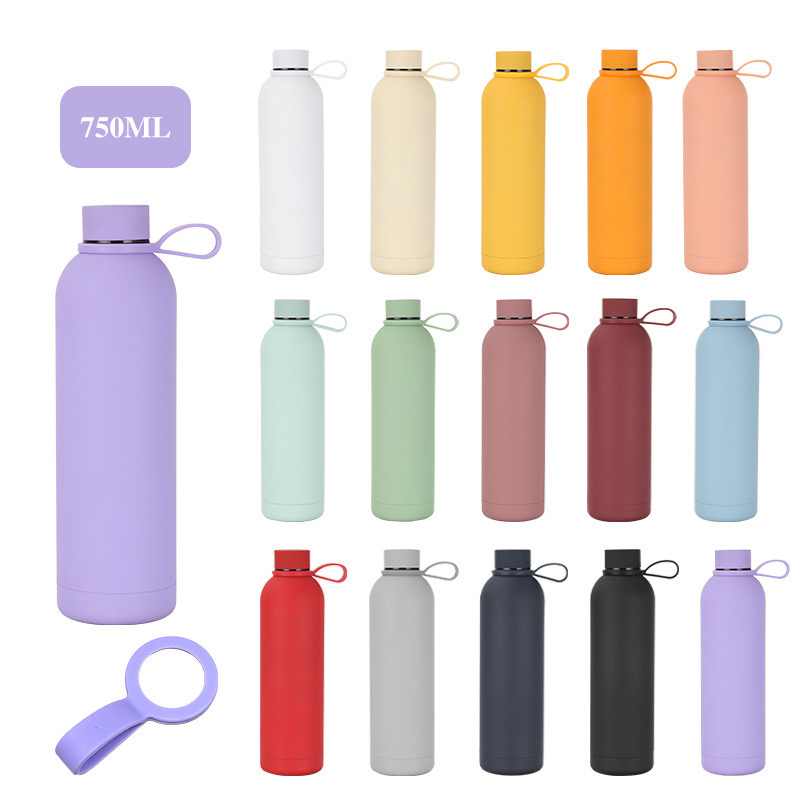 Custom Logo Leak-proof Double Wall Stainless Steel Water Bottle Soft Touch Small Mouth Rubber Coating Thermal Vacuum Flask