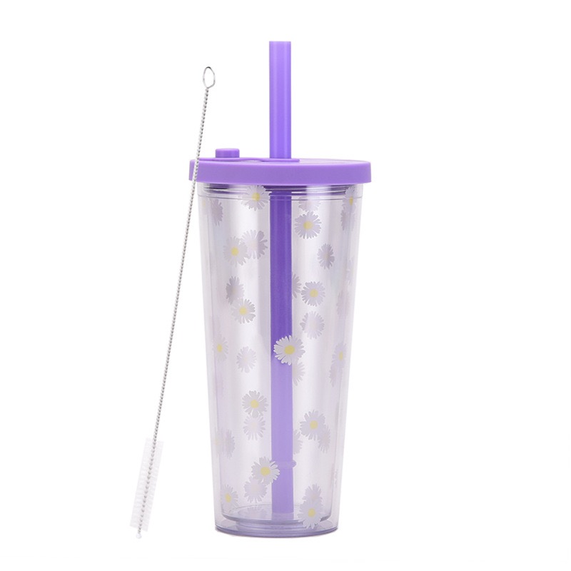  700ml Matte Pastel Colored Acrylic Tumblers Double Wall Plastic Tumblers With Straw