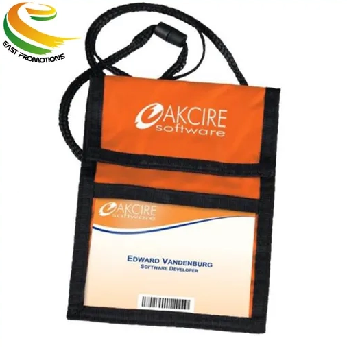 Custom Polyester Badge Neck Wallet Passport Pouch Wallet with Pen Holder