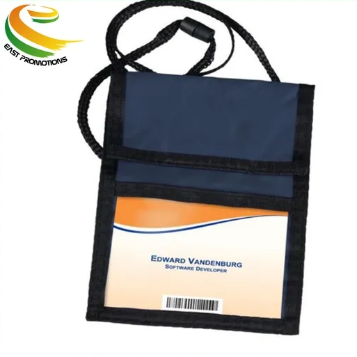 Custom Polyester Badge Neck Wallet Passport Pouch Wallet with Pen Holder