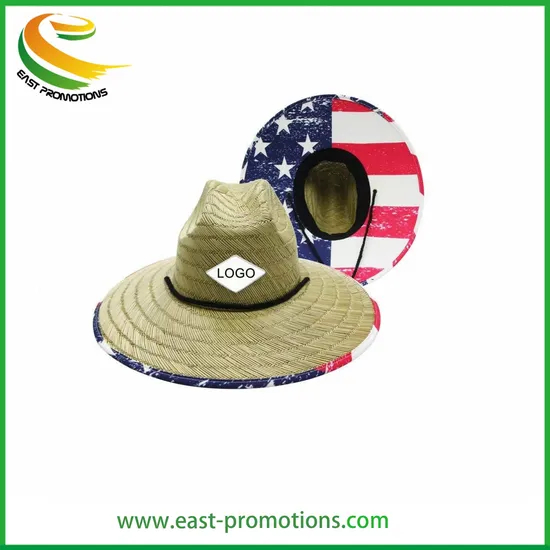 Wholesale USA American Flag Lifeguard Straw Hat with Big Brim
