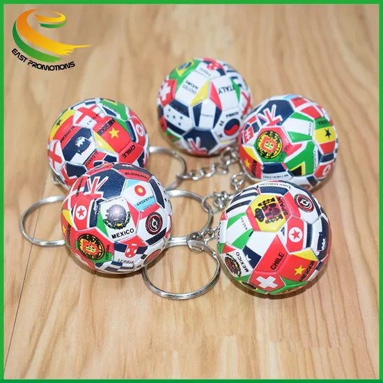 Wholesale Dia 3.8cm Mini PVC Leather National Flag Football Keychain /Ball Keyring for Sports Souvenir