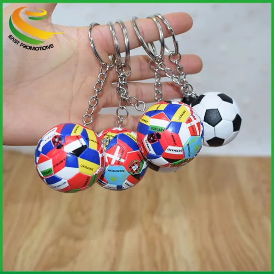Handwork PVC Leather Football Keychain with 32 National Flag for World Cup Souvenir