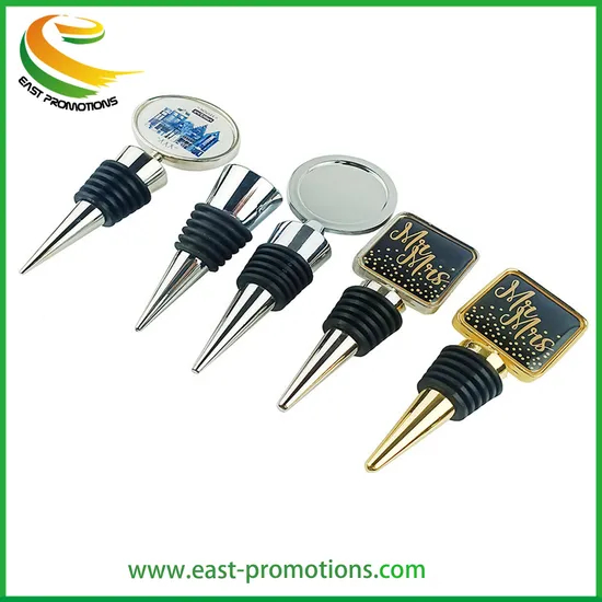 Custom Food Grade Metal Wine Saver Stopper Reusable Wine Bottle Stoppers with Epoxy Logo for Souvenirs Gifts