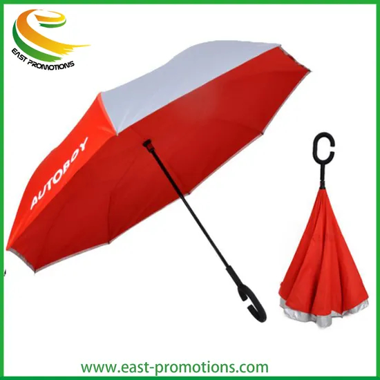 Custom Double Layer Car Umbrella, Inverted Reverse Umbrella with C-Hook Handle