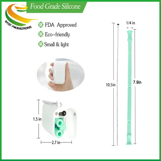 Portable Travel Silicone Collapsible Reusable Folding Drinking Straw Tube Set with Case