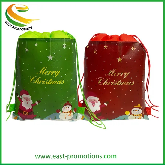 Wholesale Cheap Christmas Non Woven Fabric Drawstring Gift Pouch Bag
