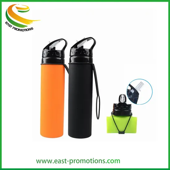 Custom Logo 600ml portable Soft Silicone Foldable Water Drinking Bottle for Outdoor Sports
