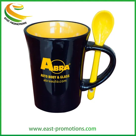 Factory Custom Promotional Sublimation Ceramic Coffee Mug with Spoon in Handle