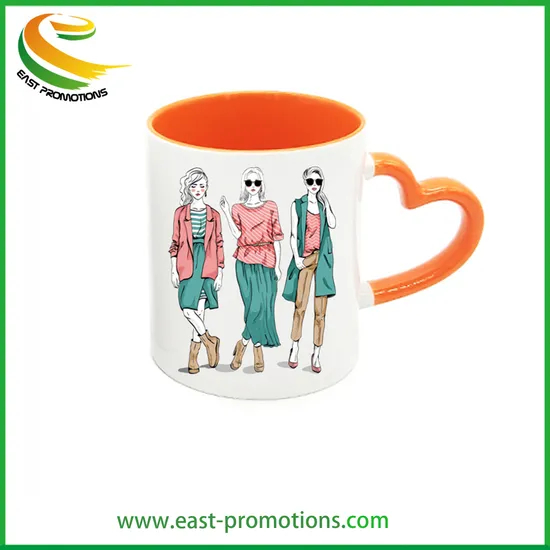 Factory Custom Printing Fashion Design Porcelain Ceramic Mug Heart Handle Love Mugs for Valentine′ S Day Gifts