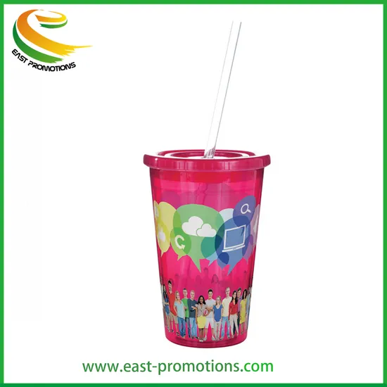 Factory Customized 16oz Double Wall Acrylic Tumbler Clear Plastic Cup with Lid and Straw