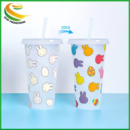 Wholesale Transparent Cold Color Changing Cups 24oz 16oz PP Plastic Beverage Straw Cup