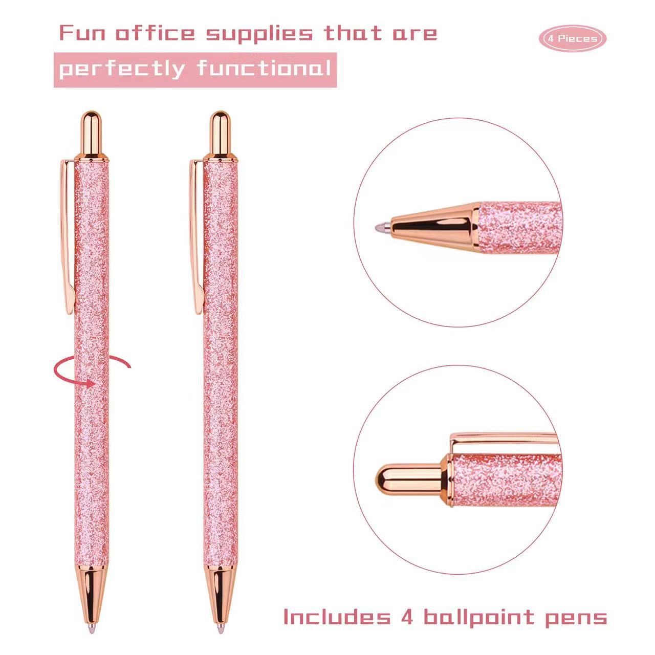 Glitter Sparkly Fancy Inspirational Ballpoint Pen with Retract Pen Pretty Cute Metal Aluminum Pen