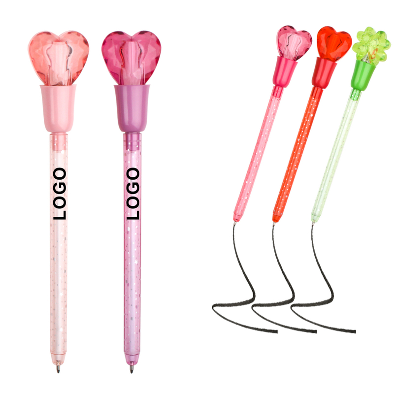 Custom Logo Printed Advertising Plastic Love Shaped LED Light Ballpoint Pen for Christmas Halloween Kids Gifts 