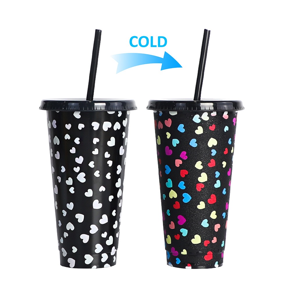 Color Changing Cups Glow in The Dark 24oz Reusable Plastic Drink Cups with Straw Lids