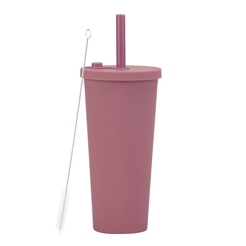  700ml Matte Pastel Colored Acrylic Tumblers Double Wall Plastic Tumblers With Straw