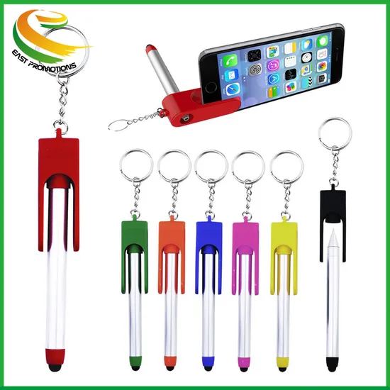 Innovative Small Plastic Silver Barrel Solid Color Key Ring Phone Holder Soft Rubber Tip Screen Touch Stylus Student Phone Pen