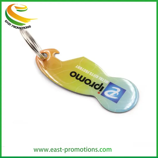 Customized Supermarket Trolley Coin Metal Keychain, Bottle Opener Keyring with Logo Epoxy