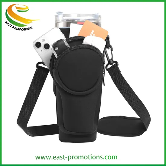 Custom Logo Neoprene 40oz Tumbler Sleeve Bag with Strap Cellphone Holder Pouch