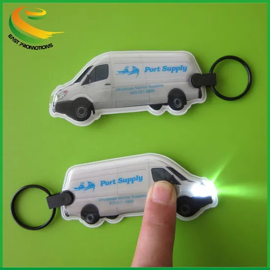 Promotional Custom Logo Soft PVC Flashlight Shape LED Light Keychain /Key Ring