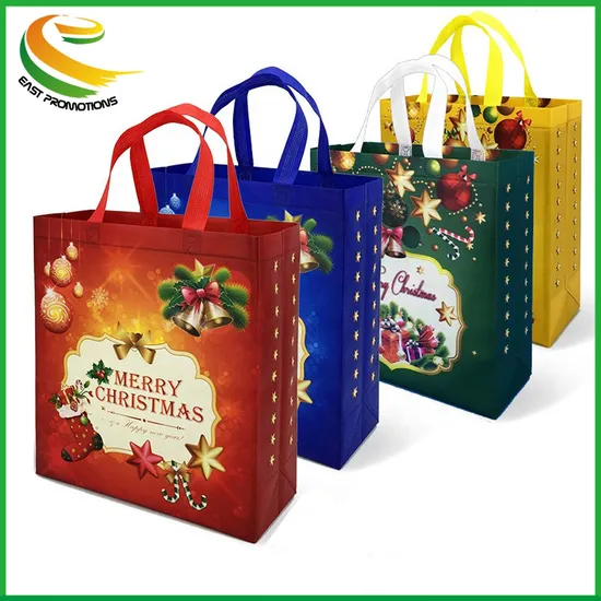 Wholesale Custom Design Cheap Eco Folding Christmas Laminated Non-Woven Spot Green Packaging Shopping Bag