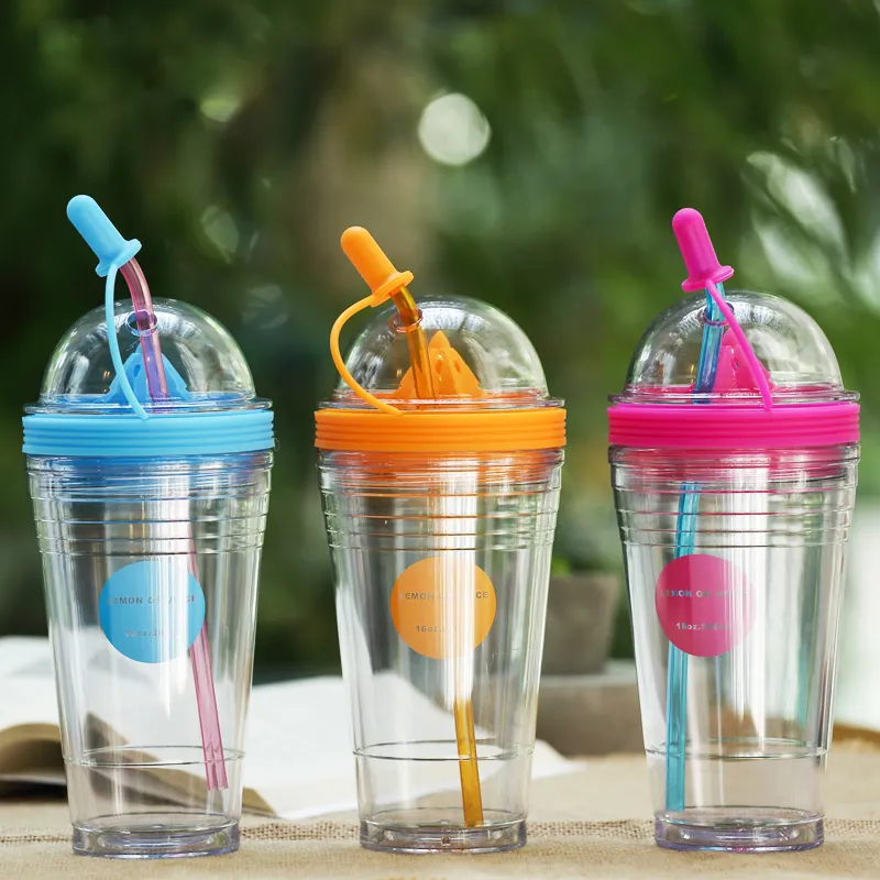 Wholesale Custom BPA Free 11oz 15oz 18oz Double Wall Clear Plastic Water Drinking Coffee Cup with Pet/PVC/Paper Insert Card