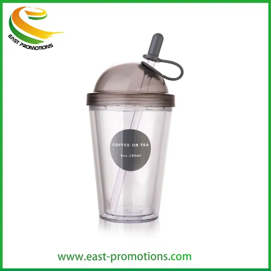 Wholesale Custom BPA Free 11oz 15oz 18oz Double Wall Clear Plastic Water Drinking Coffee Cup with Pet/PVC/Paper Insert Card