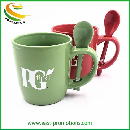 Custom Design Ceramic Spoon Mug Set, Stoneware Coffee Tea Mug Cups for Wholesale