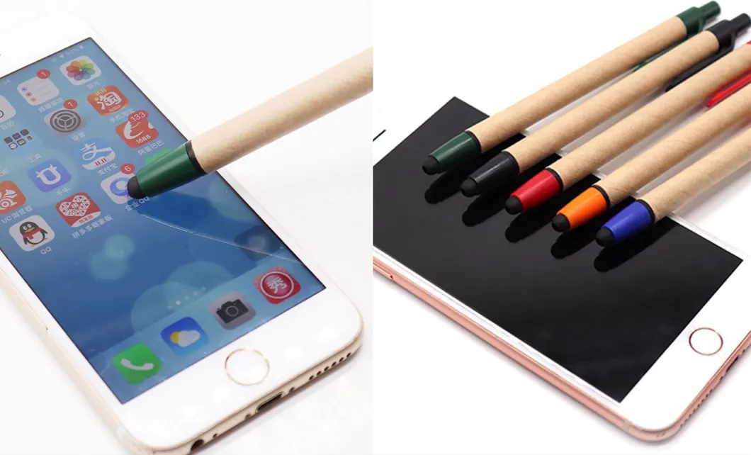 Factory Hot Sale Promotional Recyclable Kraft Paper Tube Touch Screen Stylus Ballpoint Pen with Logo Printing