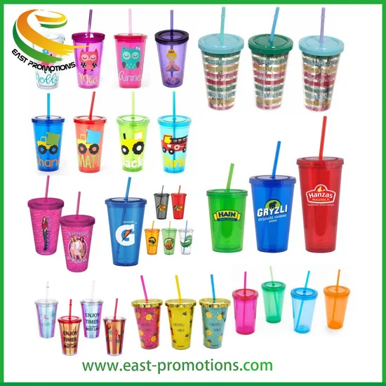 Factory Customized 16oz Double Wall Acrylic Tumbler Clear Plastic Cup with Lid and Straw