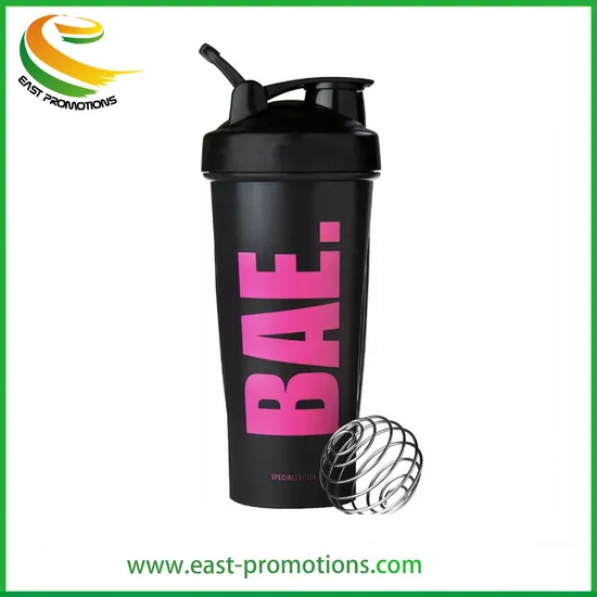Custom Promotional 600ml Plastic Sports Drinking Water Bottle Gym Protein Shaker Bottle with Mixer Ball
