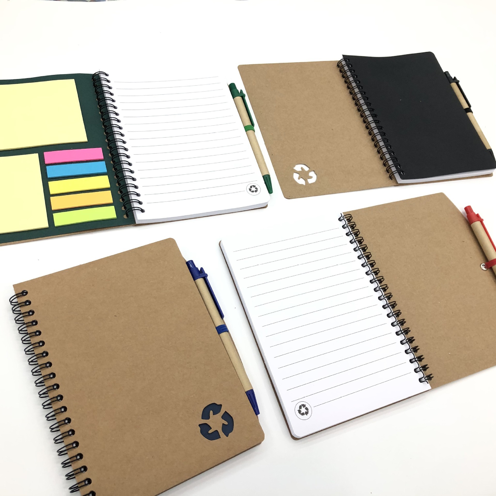 Personalized Eco Memo Sticky Notes Flag Small Notebook Kraft Paper Spiral Notepads with Pen