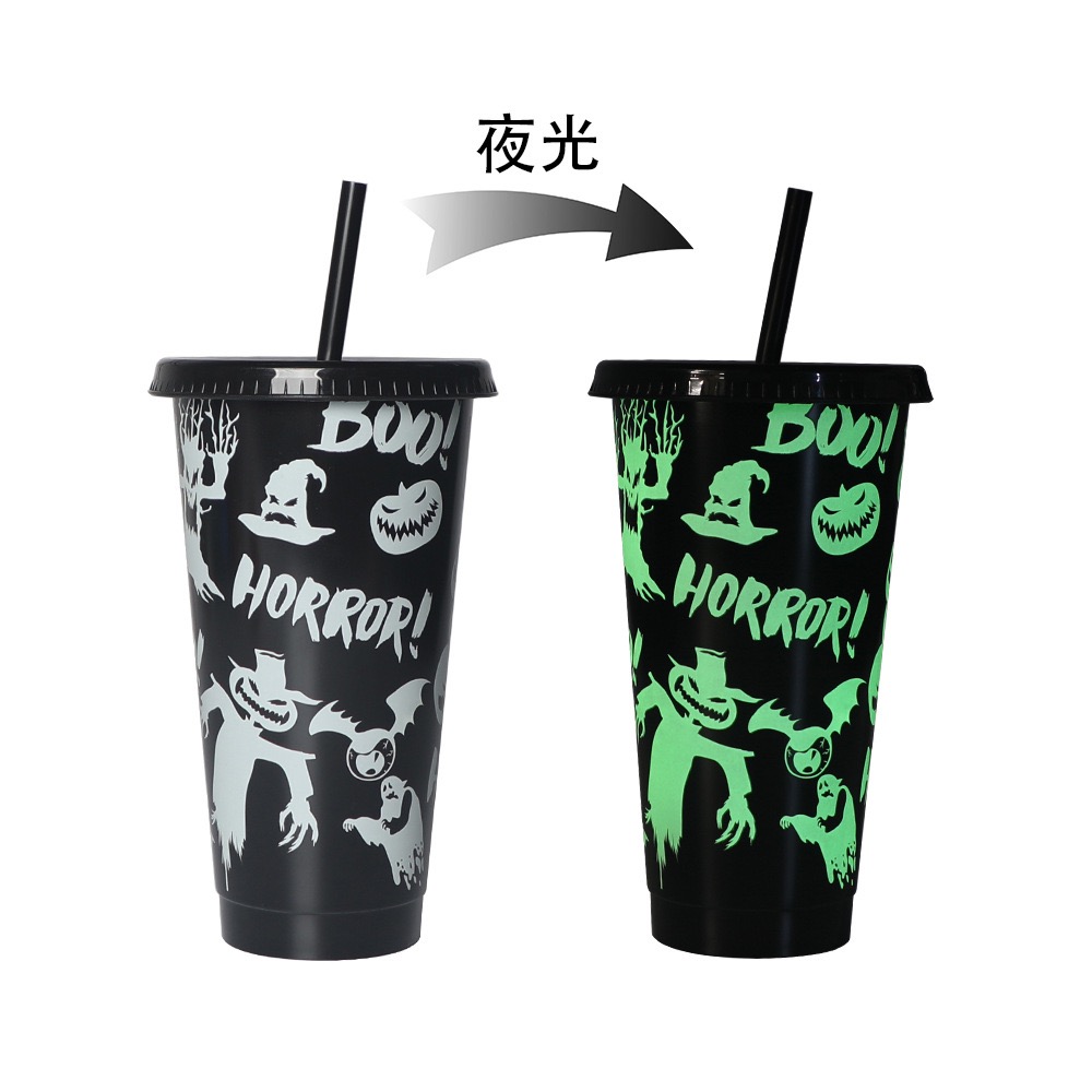 Color Changing Cups Glow in The Dark 24oz Reusable Plastic Drink Cups with Straw Lids