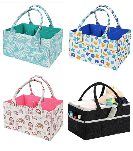 Portable Felt Baby Diaper Caddy Organizer Tote Bag Storage Bin Basket with Changeable Compartments