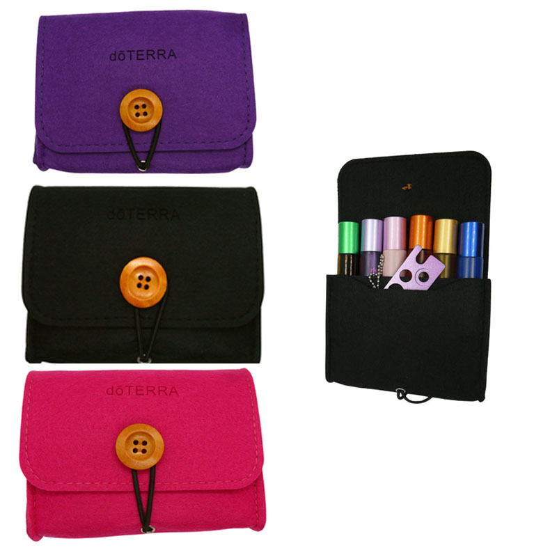Felt Doterra Pouch With Wooden Buttons Holds 6 Roller Bottles Or 4 Vials 15ml Oil Bottles