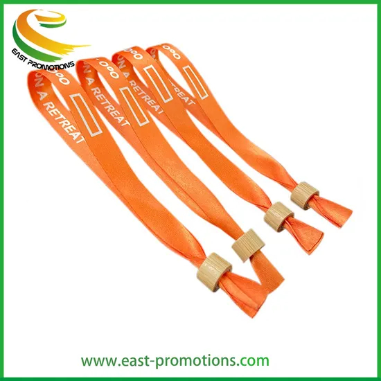 Custom Festival Fabric Wristband Recycled RPET Wristbands with Bamboo Wooden Lock Closure