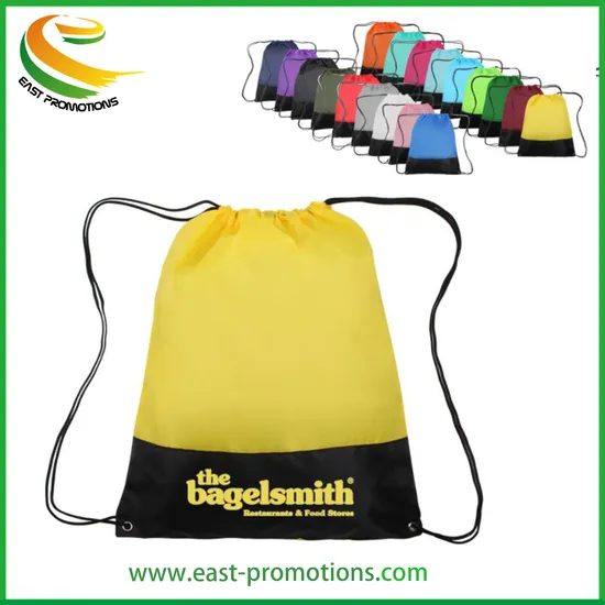 Factory Price Customized 210d Polyester Nylon Drawstring Gym Bag, Gym String Backpack for Sport
