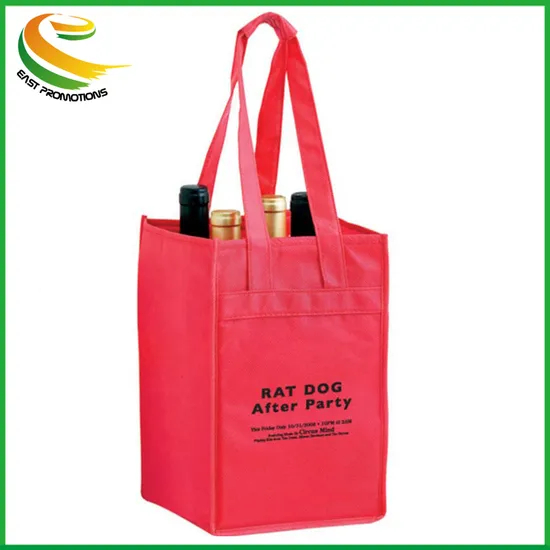 Customized Logo 4 Bottle Dividers Eco Friendly Non-Woven Fabric Wine Bottle Bag, Reusable Wine Carry Bags