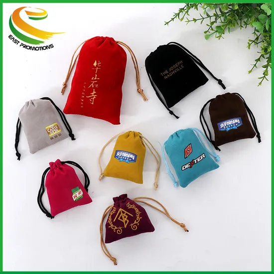 Factory Custom Size Velvet Gift Bag Drawstring Pouch with Logo Embroidered