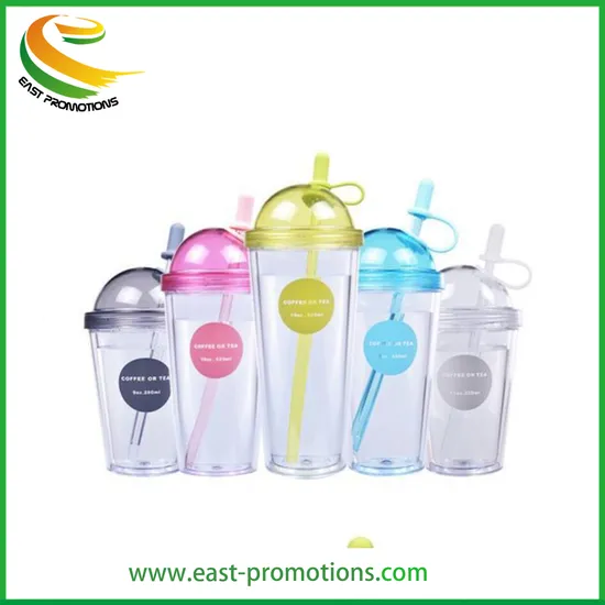 Wholesale Custom BPA Free 11oz 15oz 18oz Double Wall Clear Plastic Water Drinking Coffee Cup with Pet/PVC/Paper Insert Card