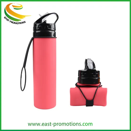 Custom Logo 600ml portable Soft Silicone Foldable Water Drinking Bottle for Outdoor Sports