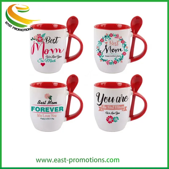 Custom Design Ceramic Spoon Mug Set, Stoneware Coffee Tea Mug Cups for Wholesale
