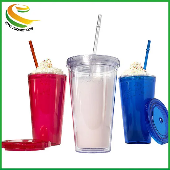Factory Customized 16oz Double Wall Acrylic Tumbler Clear Plastic Cup with Lid and Straw