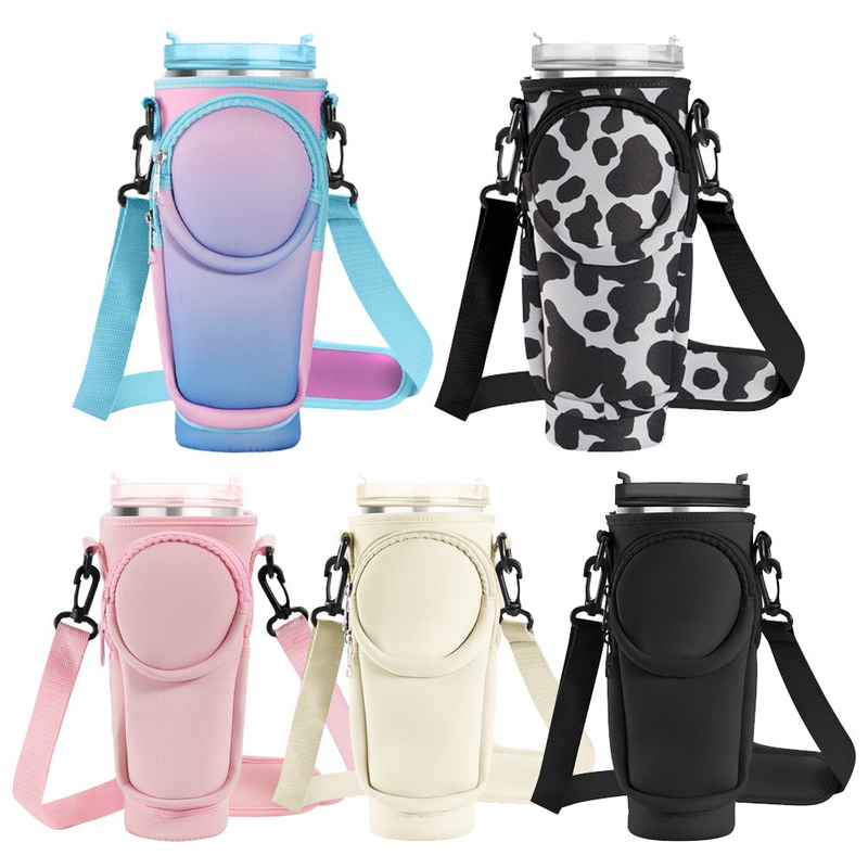 Neoprene Travel Water Bottle Strap Double Pouch Sleeve Bag for 40 OZ Tumbler Holder Insulation Protector Carrier
