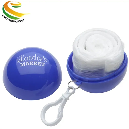 Outdoor Camping Keychain Portable Spherical Case Raincoat Plastic Ball Key Chain Disposable Rain Poncho