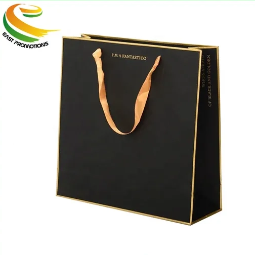 Custom Fashion Ribbon Handle Paper Shopping Bags Cosmetic Jewelry Clothes Gift Paper Bag